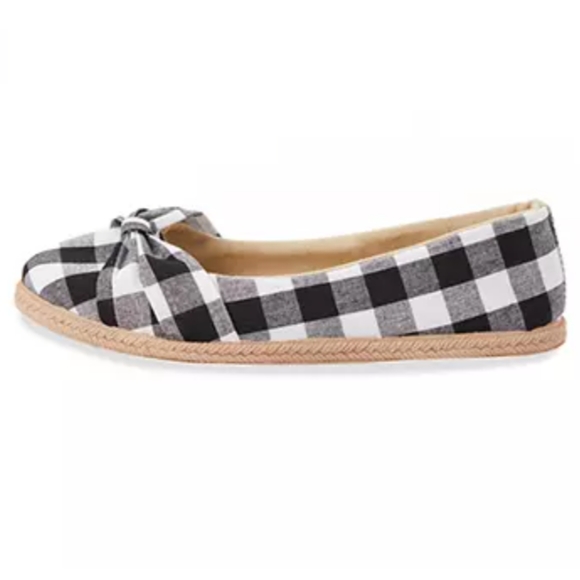 Women's Gingham Bow Flats, Black and White plaid Size XL - Picture 6 of 8